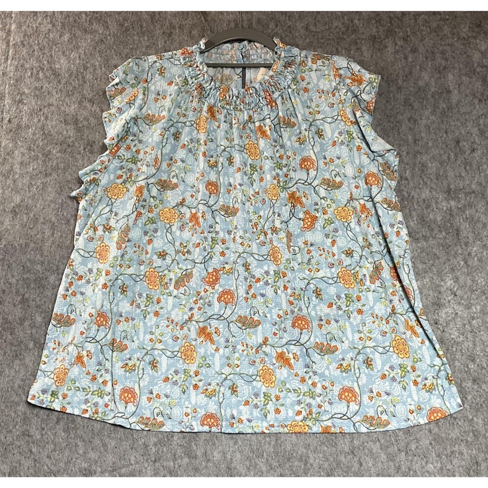 Melloday Blouse Womens Large Blue Floral Relaxed Lightweight Top Cottage Boho